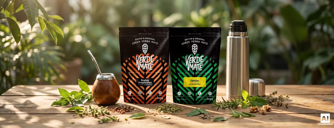 Set per preparare l'erba mate brasiliana con una calice da mate, una bombilla, un thermos e bustine di Verde Mate.