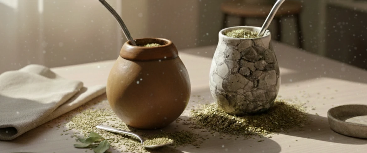 Confronto: zucca naturale e zucca mate in ceramica affiancate