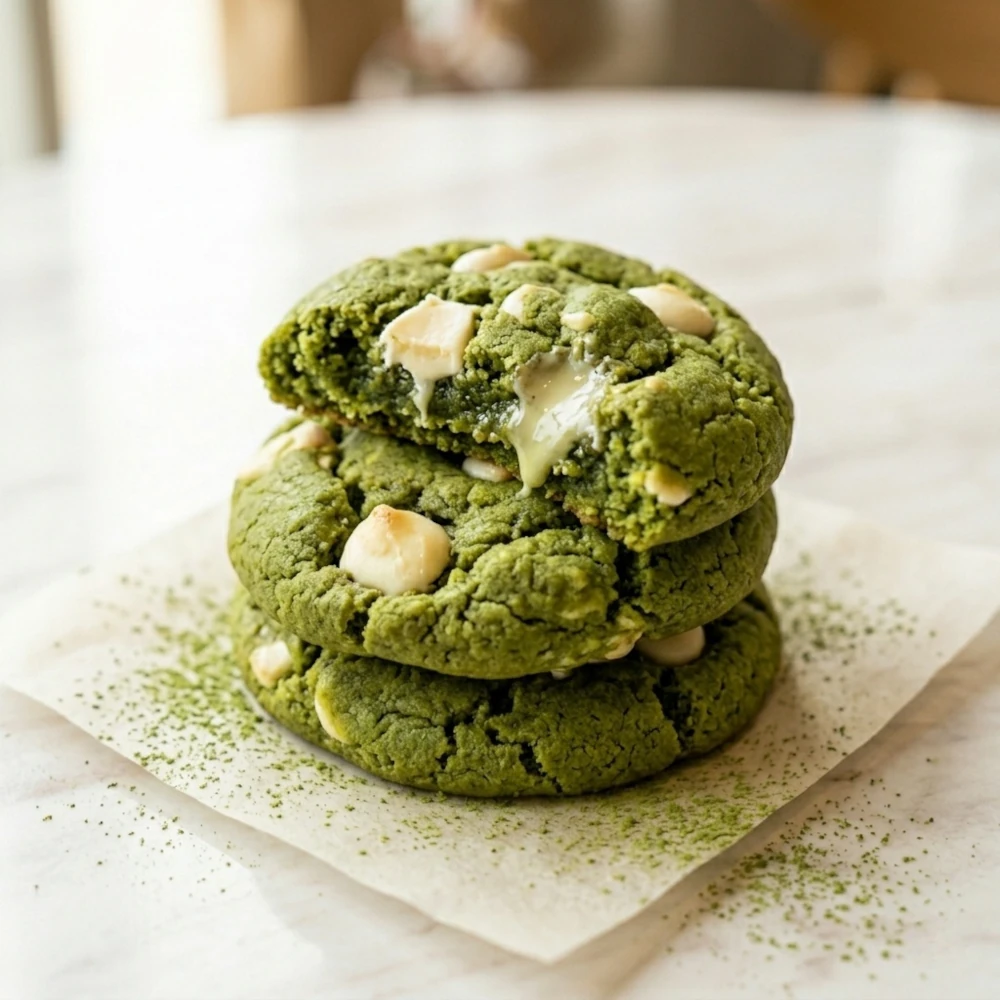Biscotti al matcha con cuore morbido e cioccolato bianco