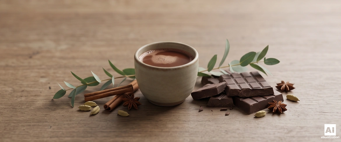 Bevanda al cioccolato a base di cacao cerimoniale, spezie e pezzetti di cioccolato.