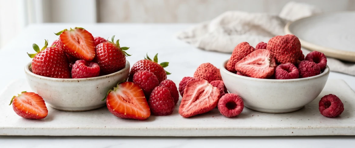Fragole e lamponi liofilizzati rispetto alla frutta fresca