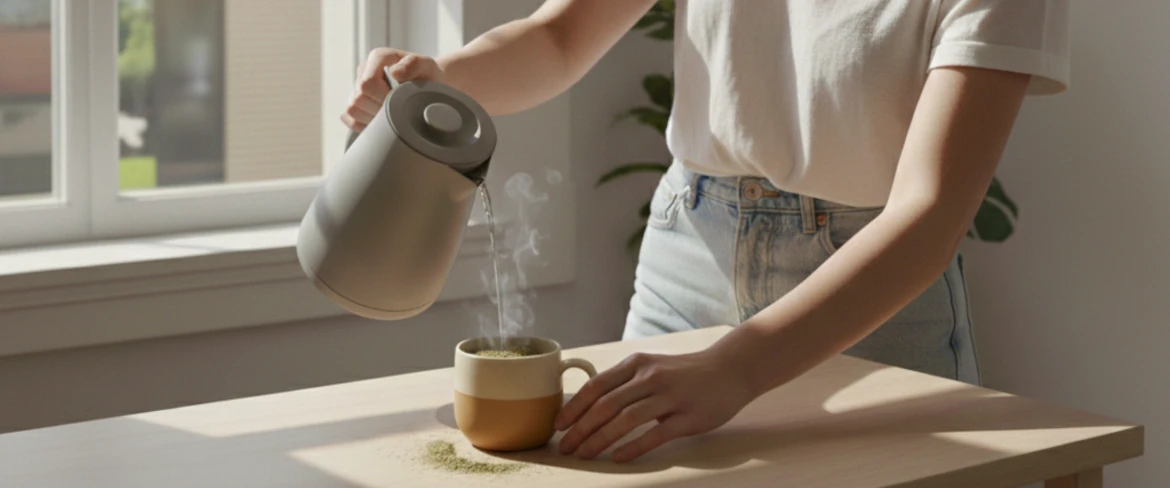 Come preparare il mate in tazza: versando acqua calda sulle foglie