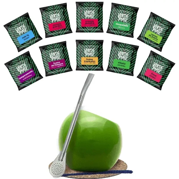 Set Yerba Mate Verde 500g Zucca Bombilla 10x50g