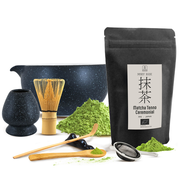 Set cerimoniale per preparare il tè matcha: matcha BIO giapponese 30g + accessori