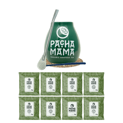Set di Guayusa Pachamama: campioni 8x25g + Tazza di mate + Bombilla
