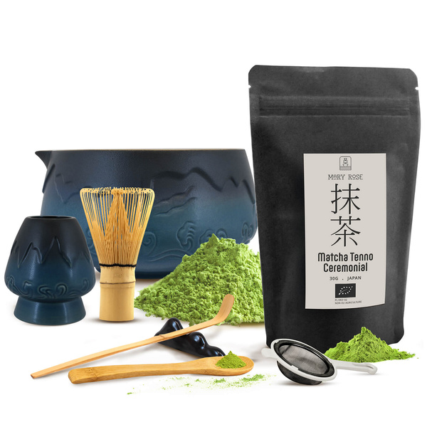 Set cerimoniale per preparare il tè matcha: matcha BIO giapponese 30g + accessori