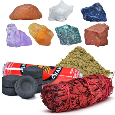 Set di pietre naturali, cristalli e incenso - esoterismo, yoga, meditazione