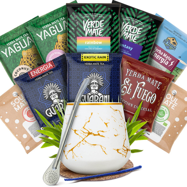 Set Yerba Mate: campioni 10x50g Tazza di mate + Bombilla