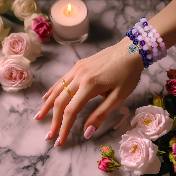 Bracciale Mala con ametista e quarzo rosa – Buddha