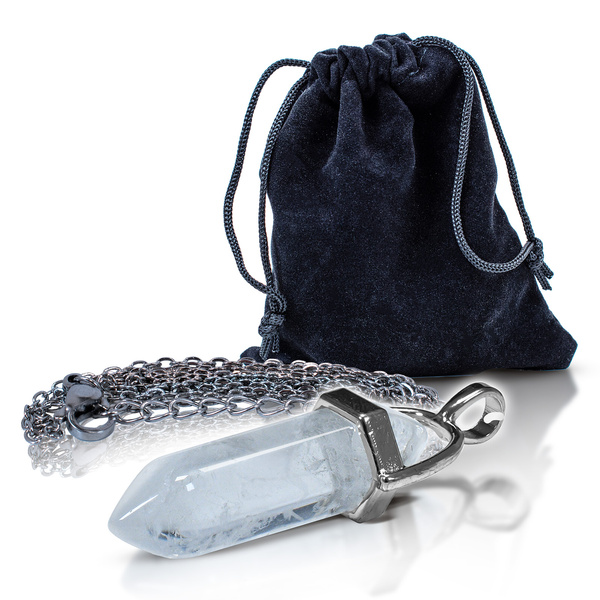 Ciondolo con cristallo di rocca in sacchetto + catena