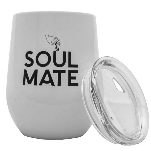 TermoLid – tazza termica per yerba mate con coperchio – Soul Mate (bianca) – 350 ml