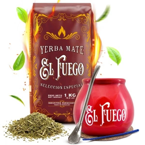 Set di Yerba Mate: El Fuego Elaborada 1kg + Tazza di mate + Bombilla