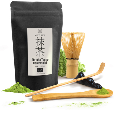 Set cerimoniale per preparare il tè matcha: matcha BIO giapponese 30g + accessori
