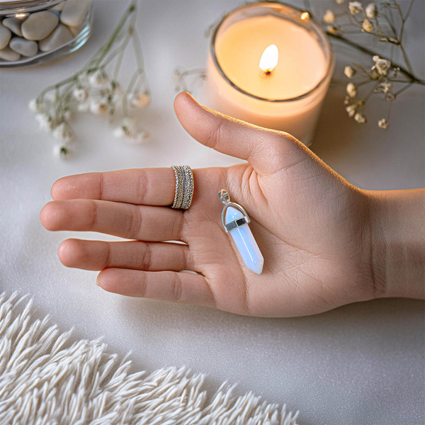 Ciondolo con opalite in sacchetto + catena