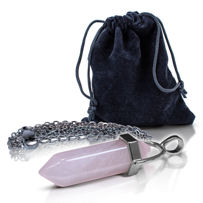 Ciondolo con quarzo rosa in sacchetto + catena