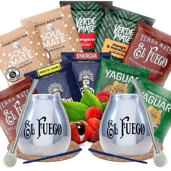 SET PER DUE Yerba Mate Calabash Bombilla 10x50g