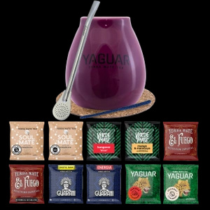 Yerba Mate starter kit calabash Bombilla 10x50g