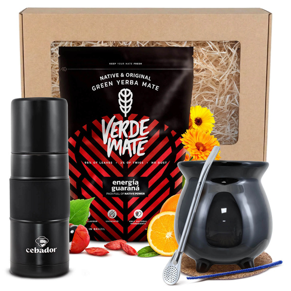 Set regalo di Yerba Mate: Verde Mate Energía Guaraná 0,4kg + Yerbomos X + Tazza di mate + Bombilla
