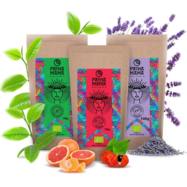 Set regalo Guayusa Pachamama: Pure + Lavanda + Energia 3x100g