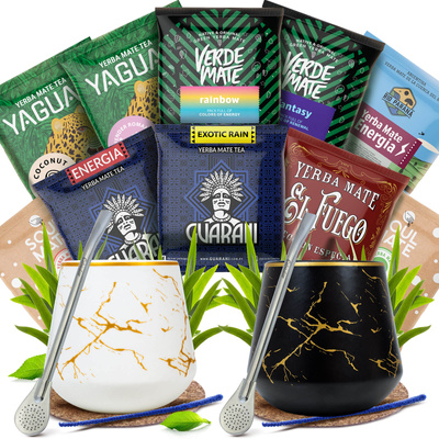 Set Yerba Mate per due: campioni 10x50g 2x Tazza di mate + 2x Bombilla