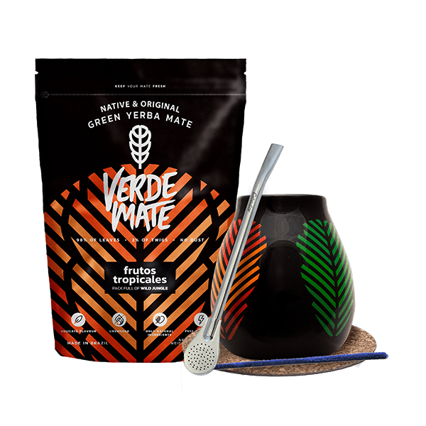Set di Yerba Mate: Verde Mate Frutos Tropicales 500g + Tazza di mate + Bombilla