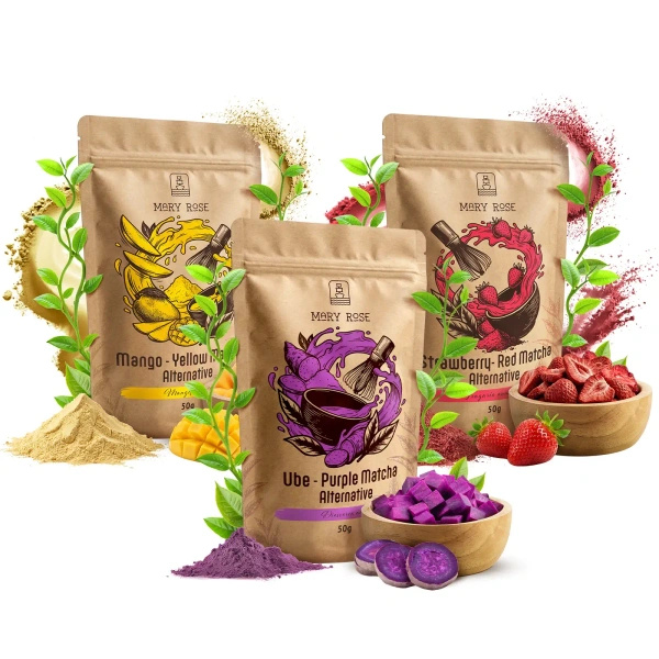 Set di matcha colorati: Purple Matcha + Yellow Matcha + Red Matcha