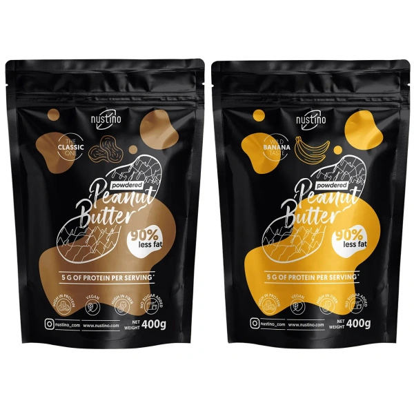Set burro di arachidi in polvere Nustino: Classic + Banana 2x400g