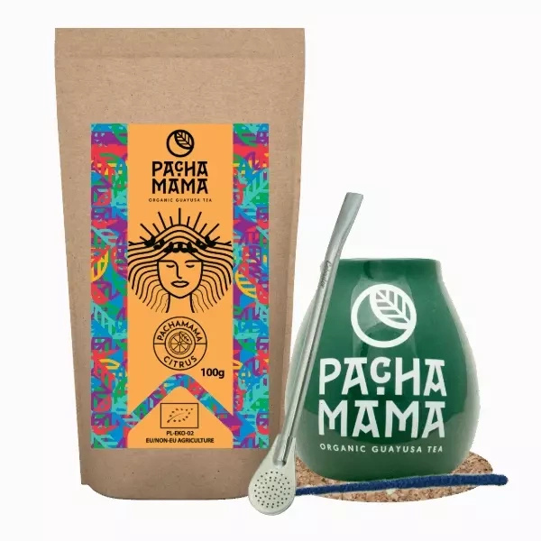 Set di Guayusa Pachamama Citrus 100g + Tazza di mate + Bombilla