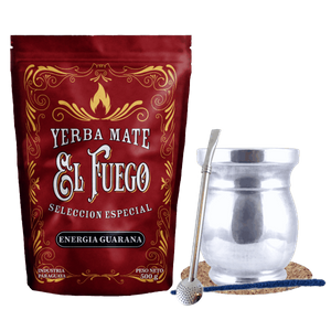 Set di Yerba Mate: El Fuego Energia Guarana 500g + Palo Santo + Bombilla