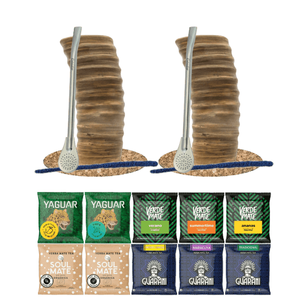 Set di Yerba mate 2x Guampa + 2x Bombilla 10 x 50 g