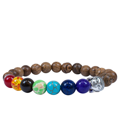 Bracciale "Sette Chakra" – legno wenge e Buddha
