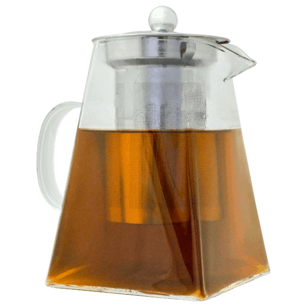 Teiera in vetro con infusore rimovibile e coperchio in acciaio