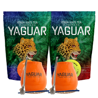 Yerba Mate Starter Kit per due Yaguar Naranja 500g + Yaguar Menta Limon 500g