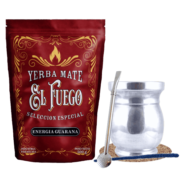 Set di Yerba Mate: El Fuego Energia Guarana 500g + Palo Santo + Bombilla