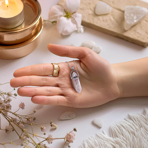 Ciondolo con cristallo di rocca in sacchetto + catena