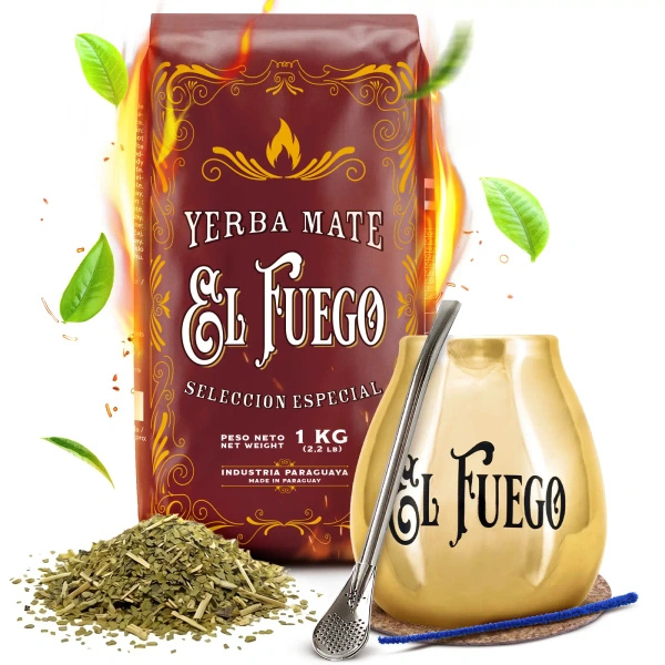 Set di Yerba Mate: El Fuego Elaborada 1kg + Tazza di mate + Bombilla