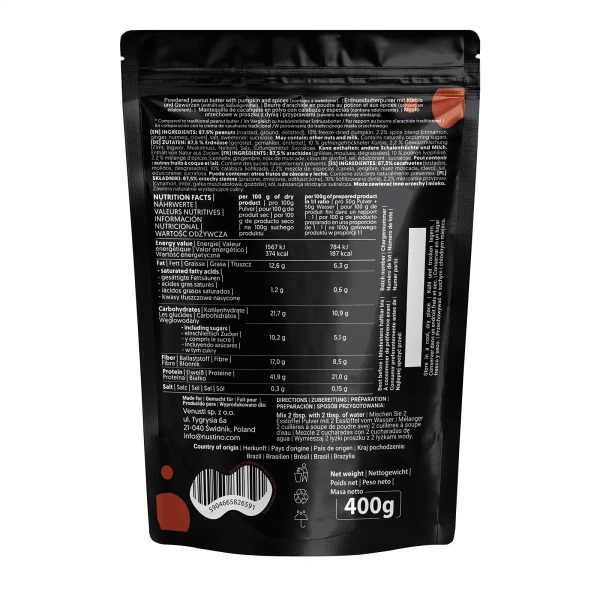 Nustino – Burro di arachidi in polvere – Pumpkin Spice (senza zucchero aggiunto) 400 g