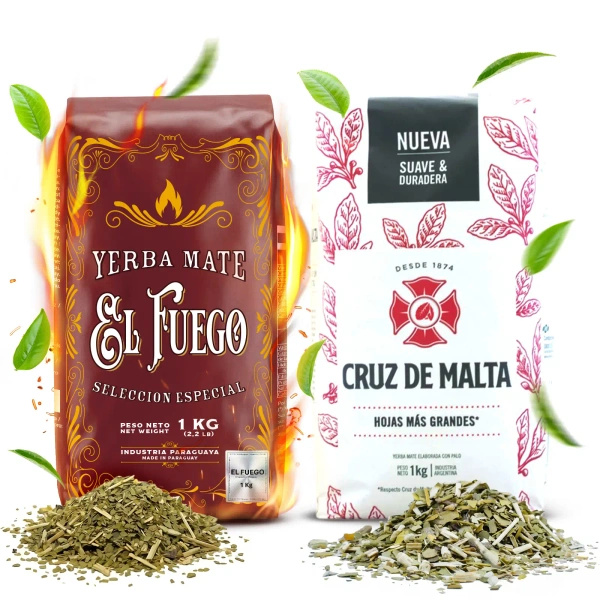 Set di Yerba Mate Elaborada: El Fuego 1kg + Cruz de Malta 1kg