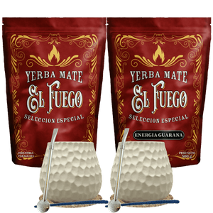 Set iniziale per due Yerba Mate El Fuego 2×500 g + 2× Zucca di Mate + 2× Bombilla