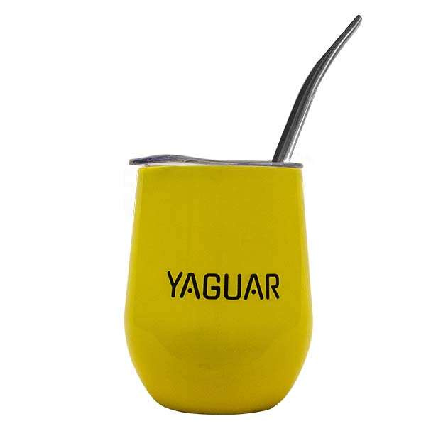 TermoLid – tazza termica per yerba mate con coperchio – Yaguar (giallo) – 350 ml