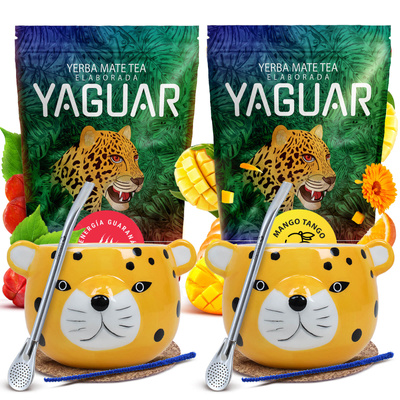 Set di Yerba Mate per Due: Yaguar 2x500g + 2x Tazza di mate + 2x Bombilla