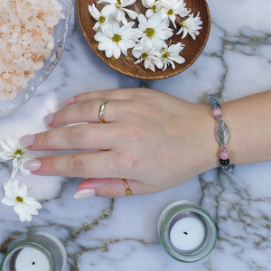 Bracciale Mala con rodonite e quarzo fumé