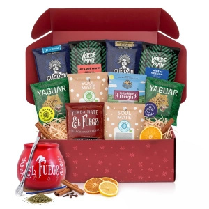 Set regalo natalizio yerba mate: campioni 10x50g + zucca El Fuego Christmas Edition e bombilla