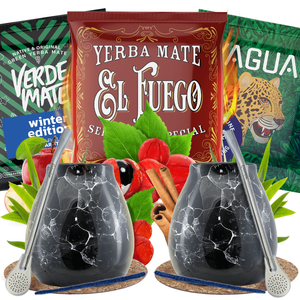 Set Yerba Mate per due: campioni 3×50g + 2x Tazza di mate + 2x Bombilla