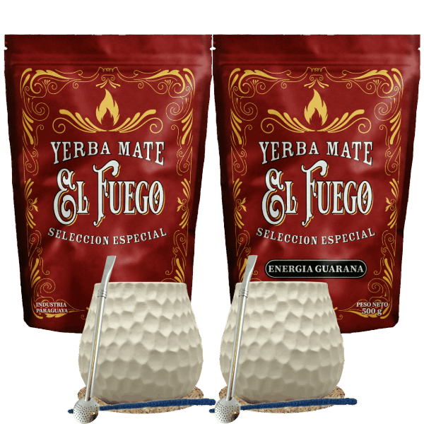 Set iniziale per due Yerba Mate El Fuego 2×500 g + 2× Zucca di Mate + 2× Bombilla