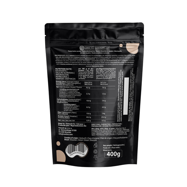 Nustino – Burro di arachidi in polvere – White Chocolate & Coconut (senza zucchero aggiunto) 400 g