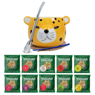 Set di Yerba Mate: campioni Yaguar 10x50g + Tazza di mate + Bombilla