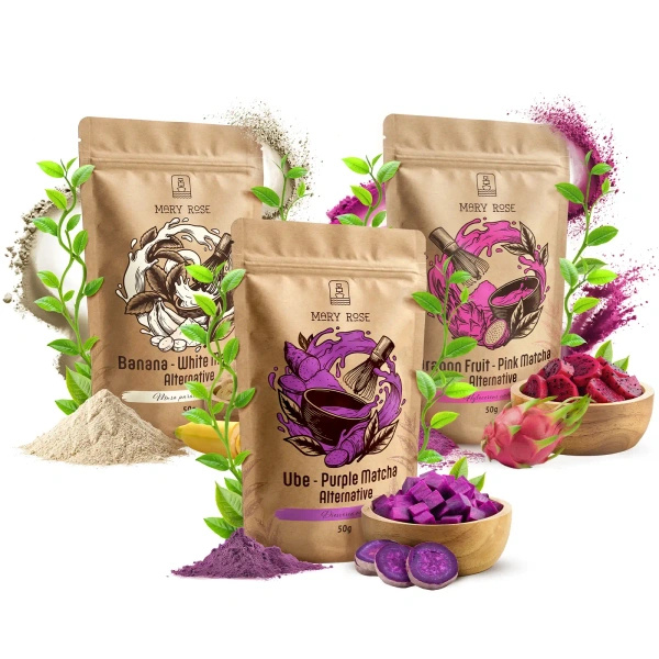 Set di matcha colorati: Purple Matcha + White Matcha + Pink Matcha