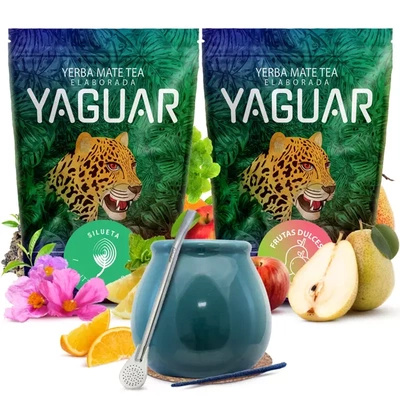 Set di yerba mate Bombilla di calabash in ceramica di Yaguar