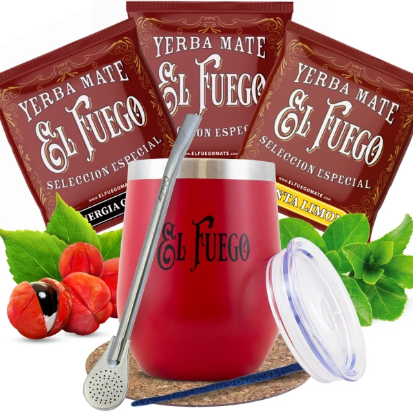 Set Yerba Mate El Fuego: campioni 3x50g + TermoLid + Bombilla